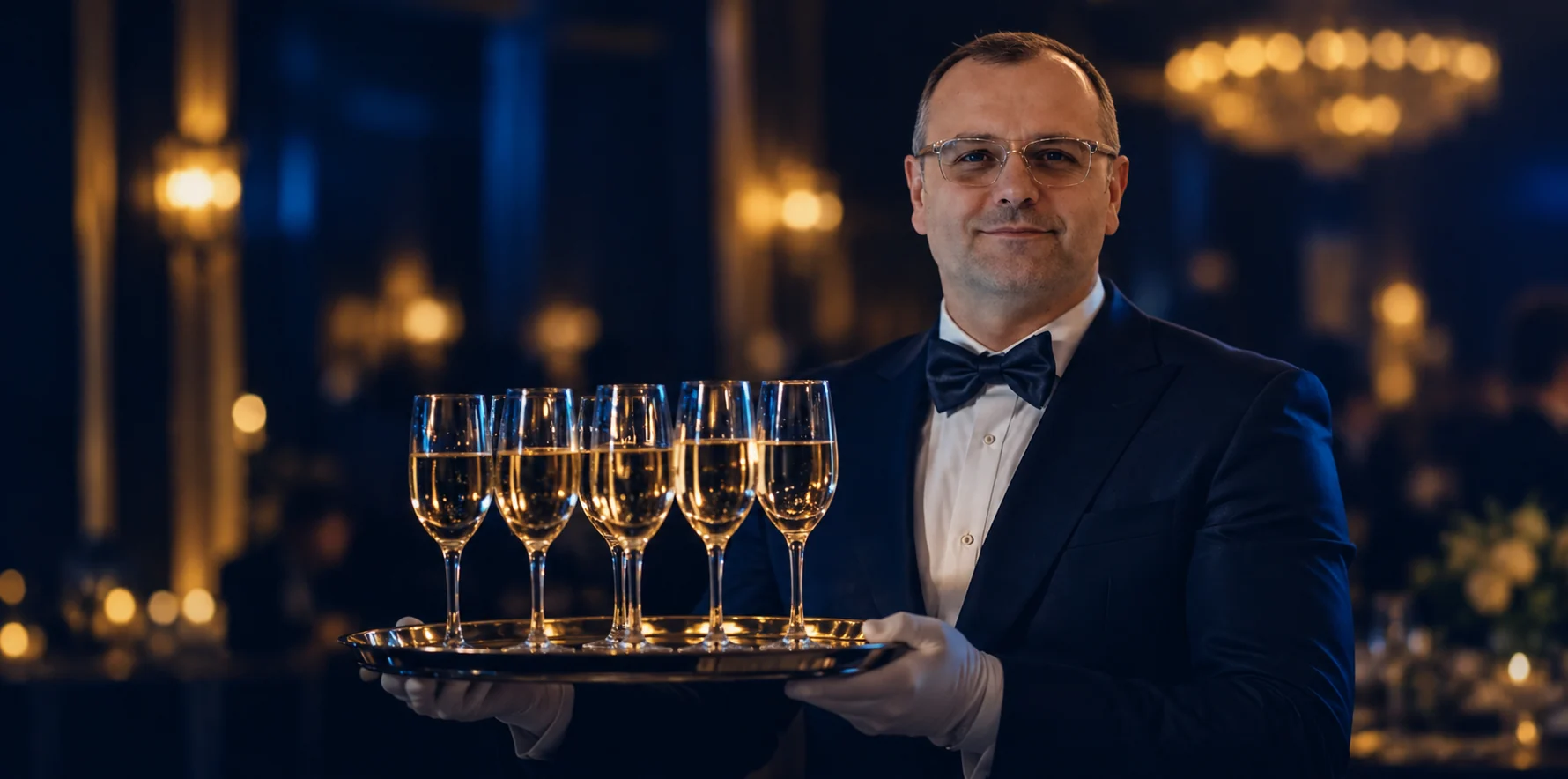 Bole sa poslužavnikom šampanjca na svečanoj proslavi